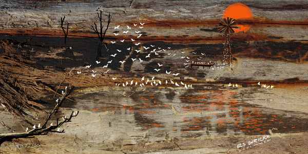 Birds at an waterhole. Rev D   Australian original art print.