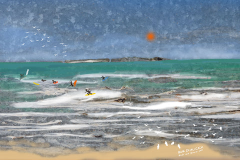 Birds and Boards .  Australian original art print.