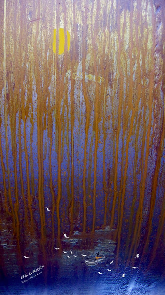 Fishing in the fog. B  Australian original art print.