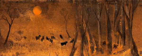 Glowing Pastures. C  AR 2x1 (Rusty colour )  Australian original art print.