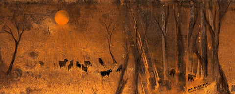 Glowing Pastures. C  AR 2x1 (Rusty colour )  Australian original art print.