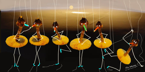 Pencil puppets Practice Day. Australian original art print.