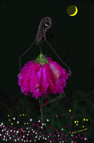 Tiptoe through the tulips. 2. (with quarter moon. ) Australian original art print.