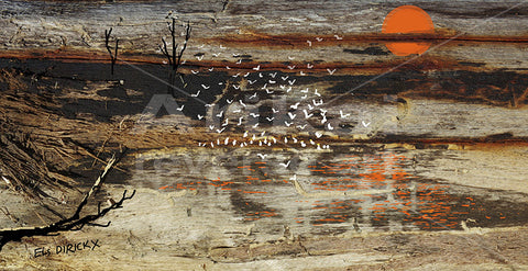 Birds at an waterhole.  Australian original art print.