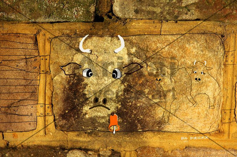 Bull in a Barn.  Australian original art print.