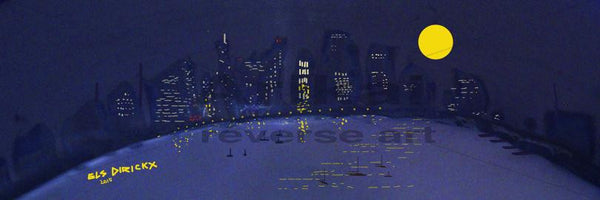 City Skyline at Moonrise.  Australian original art print.