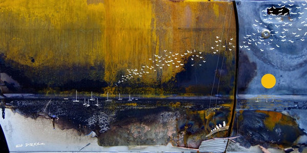 Flight from the fire. AR 2x1   Australian original art print.