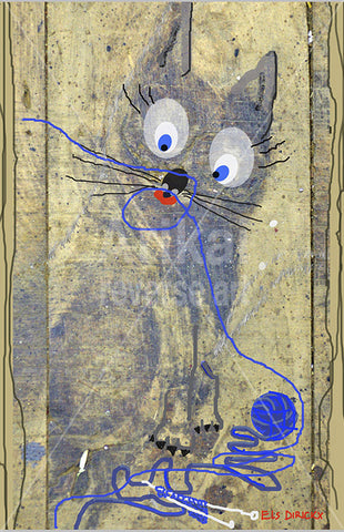 Knitting Kitten.  Australian original art prints.
