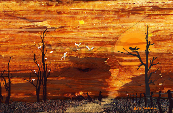 Outback sunset 2. Australian original art print.