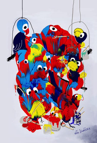Painting Parrots. Australian original art print.