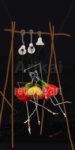 The dance of the Tangled Bell Ringers .  Australian original art print.